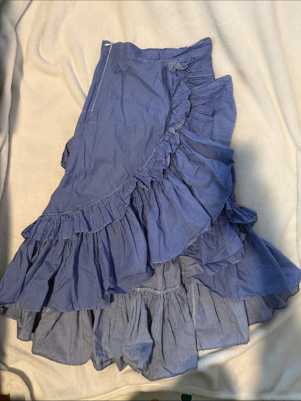Chicwish Blue Striped Asymmetrical Ruffle Wrap Skirt small